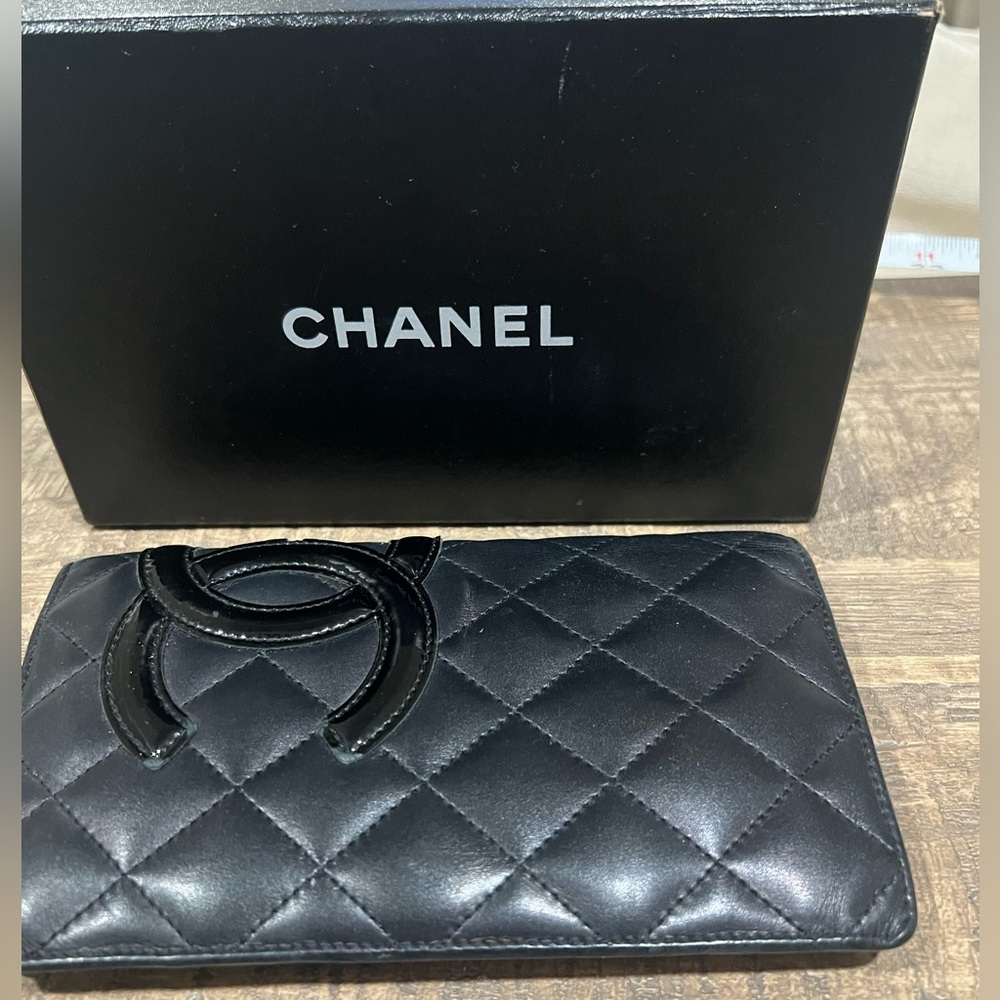 CHANEL Cambon Line Black x Pink Long Wallet